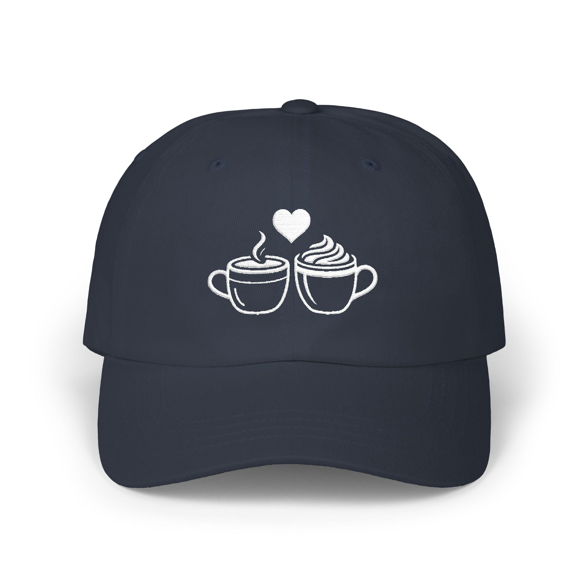 Coffee Lover couple Dad Cap — Two Cups With Heart Embroidered Baseball Hat