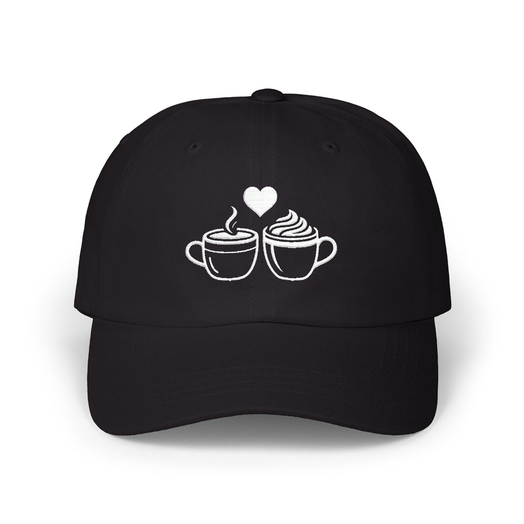 Coffee Lover couple Dad Cap — Two Cups With Heart Embroidered Baseball Hat