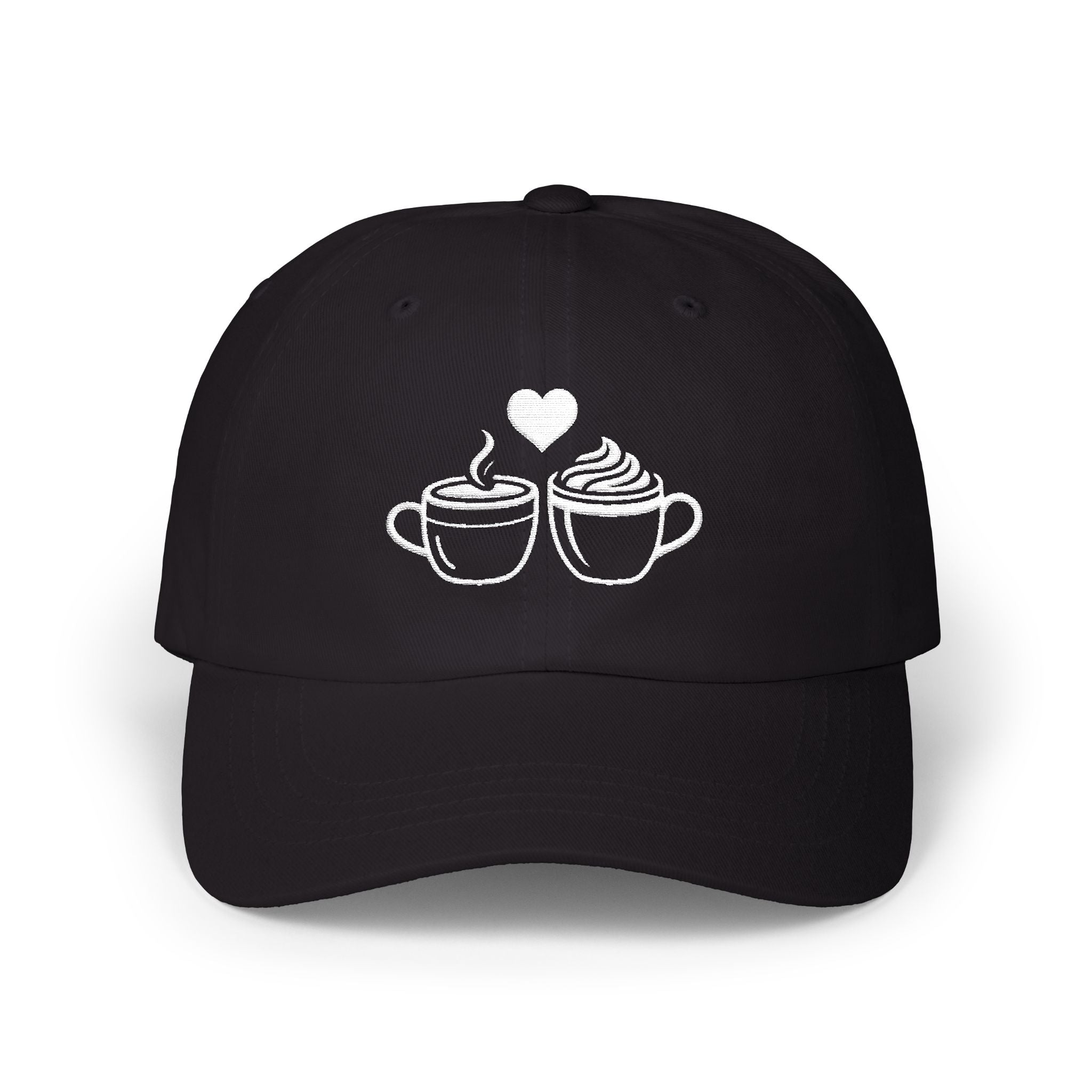 Coffee Lover couple Dad Cap — Two Cups With Heart Embroidered Baseball Hat