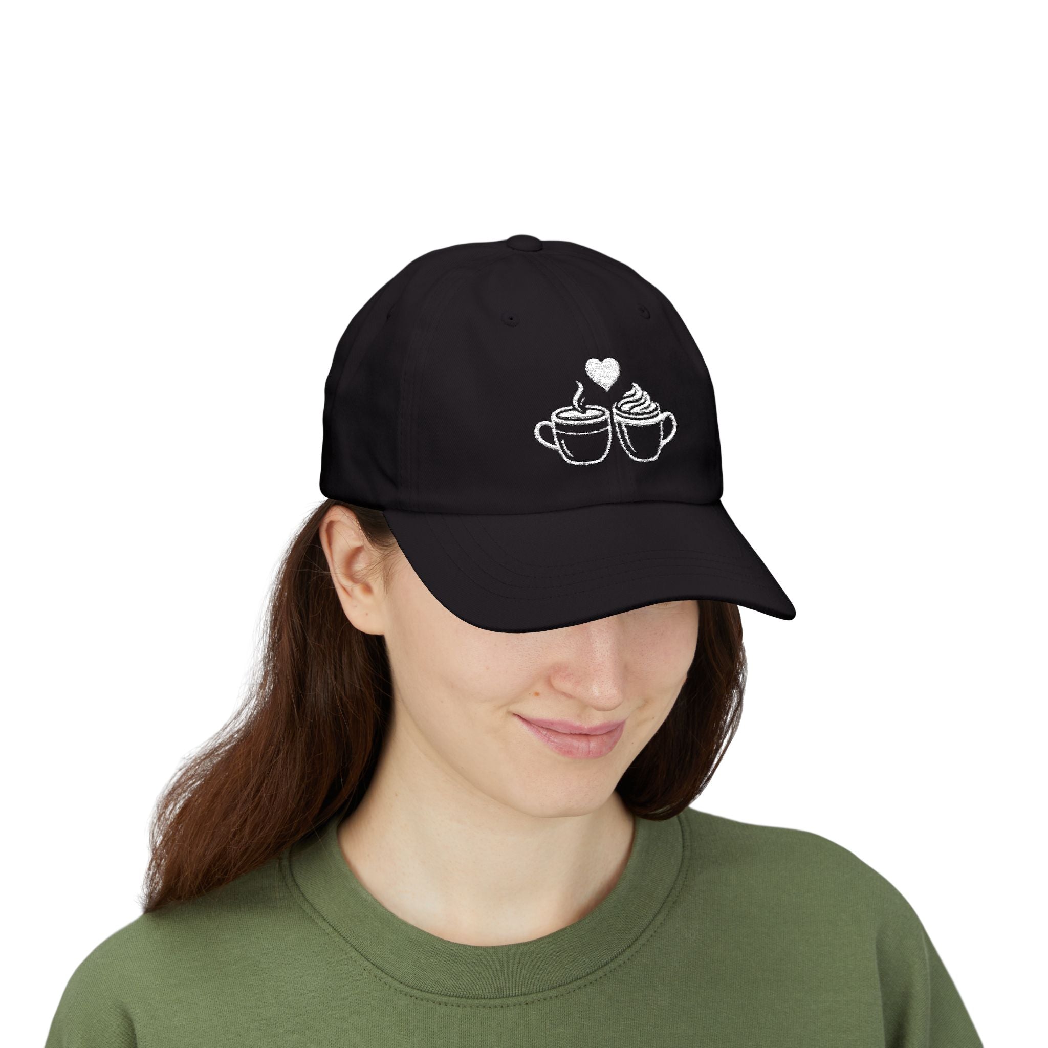 Coffee Lover couple Dad Cap — Two Cups With Heart Embroidered Baseball Hat