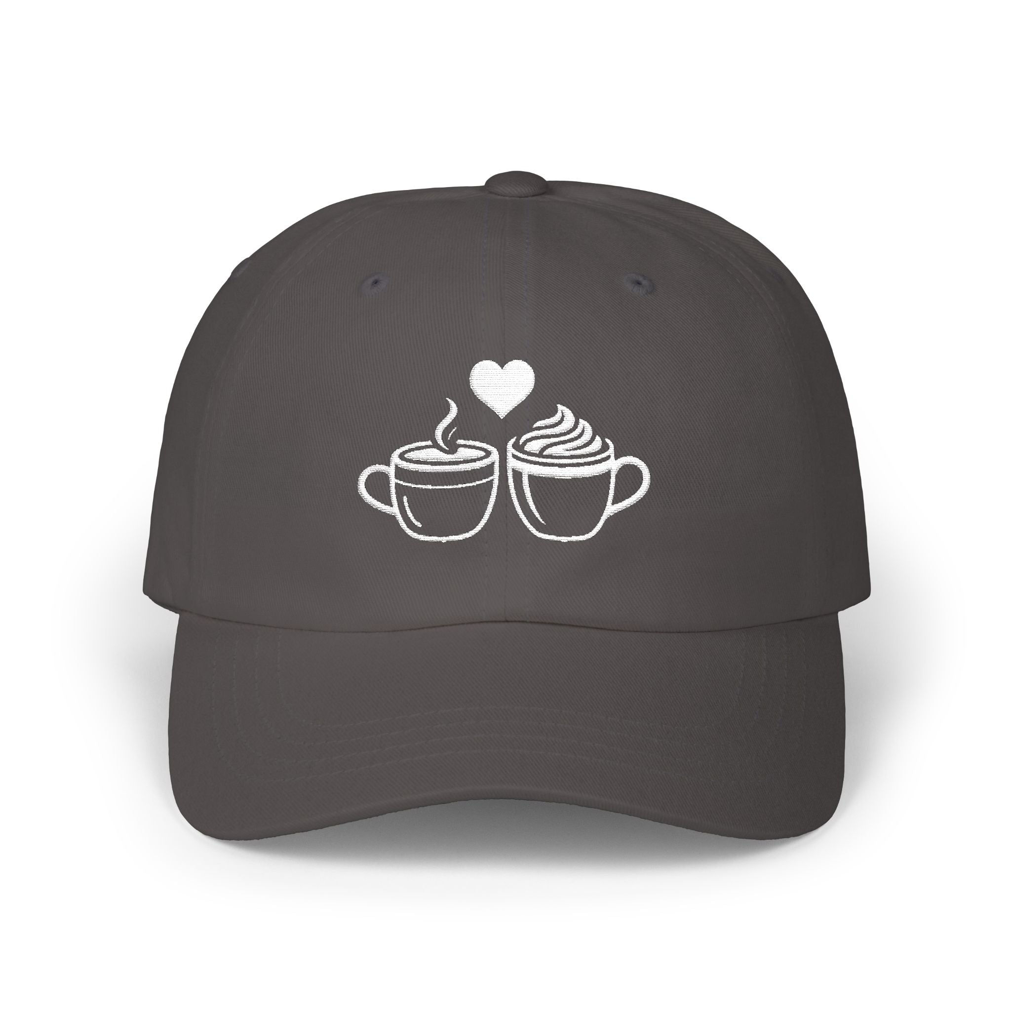 Coffee Lover couple Dad Cap — Two Cups With Heart Embroidered Baseball Hat